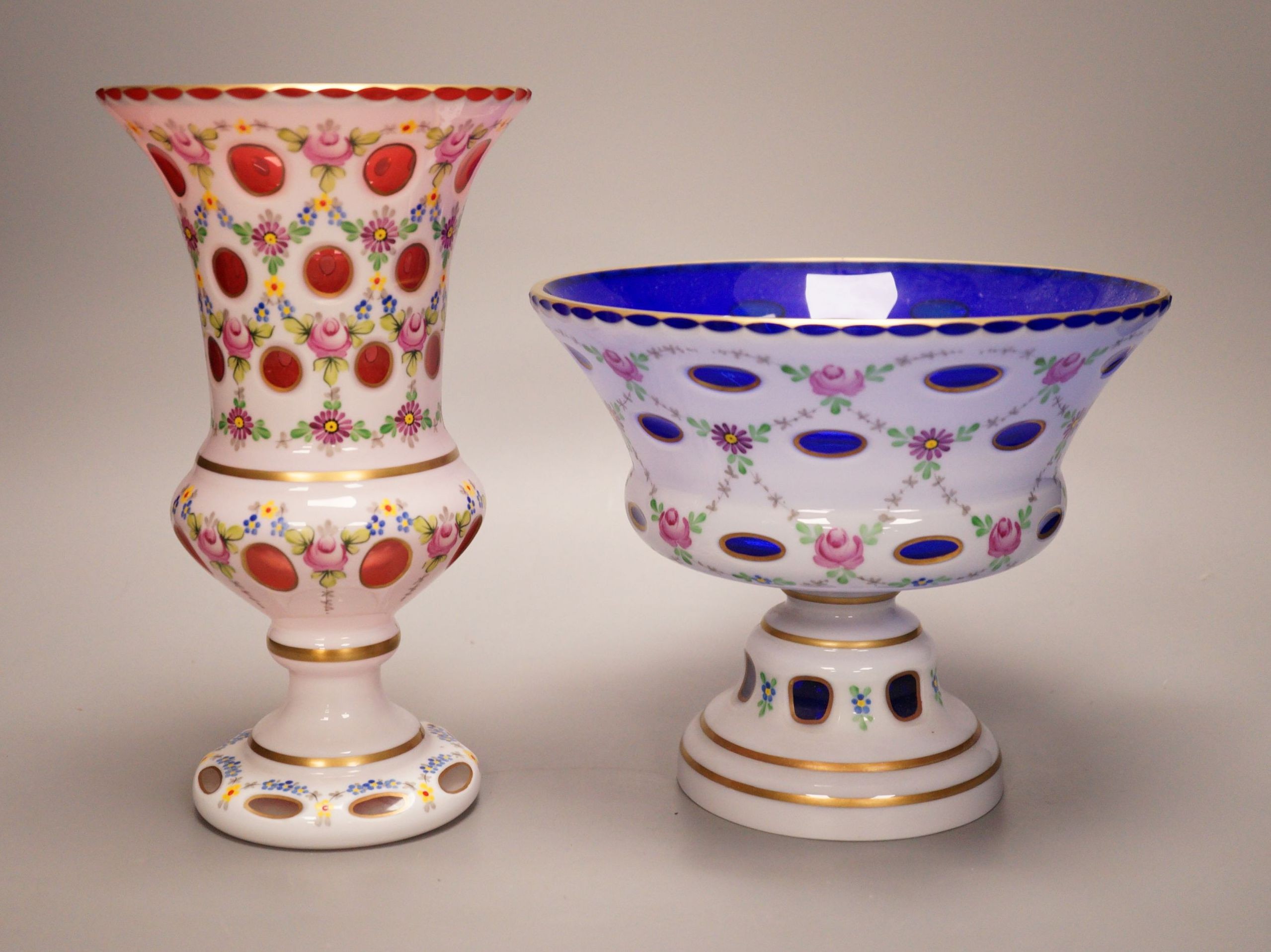 Two Bohemian overlaid glass vases, 24cm